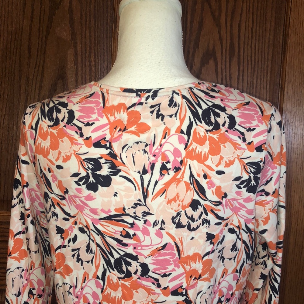 Croft & Barrow Orange and Pink Floral Long Sleeve Crew Neck Blouse - Picture 4 of 6
